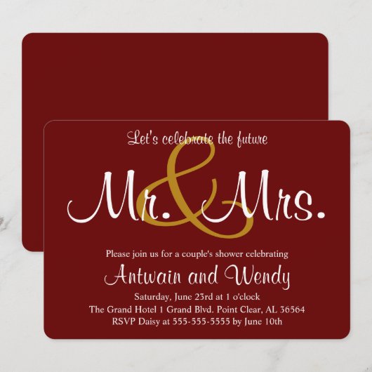 Maroon Future & Mrs. Engagement Party Einladung (Vorne/Hinten)