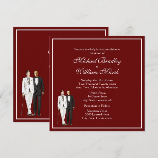 Maroon Gay Wedding Einladung (Vorne/Hinten)