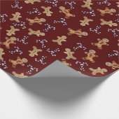 Maroon Gingerbread men & Candy Cane Christmas Wrap Geschenkpapier (Ecke)