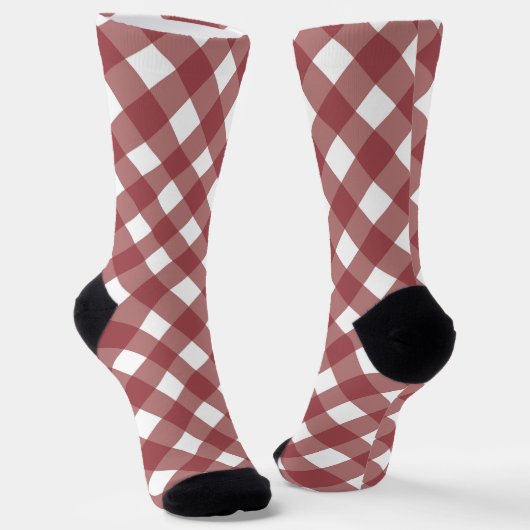 Maroon Gingham Pattern Print Maroon Tartan Design Socken (Gewinkelt)