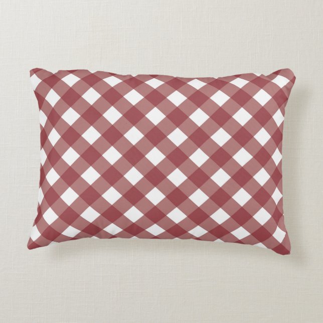 Maroon Gingham Print Accent Pillow Dekokissen (Rückseite)