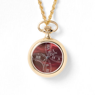 Maroon Glass RN Pocket Watch Armbanduhr