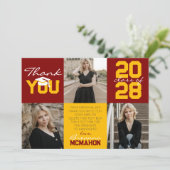 Maroon & Gold 3 Foto Abschluss Vielen Dank Einladung (Stehend Vorderseite)