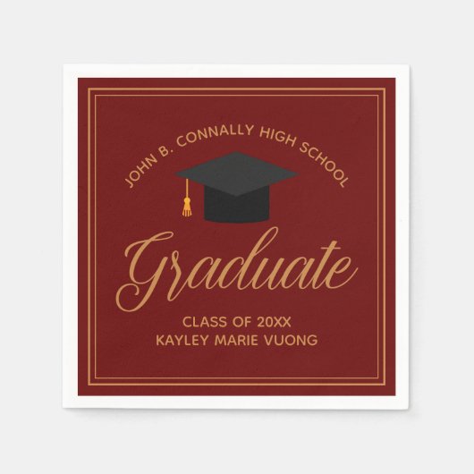 Maroon Gold Abschluss 2024 Anpassbares Party Serviette (Vorderseite)