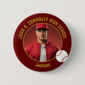Maroon Gold Baseball Player Photo High School Button (Vorderseite)