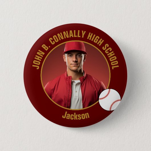 Maroon Gold Baseball Player Photo High School Button (Vorderseite)