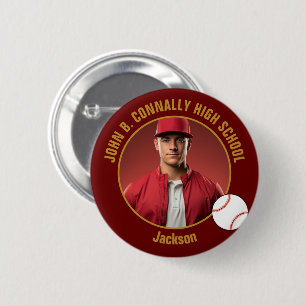 Maroon Gold Baseballspieler Foto High School Button
