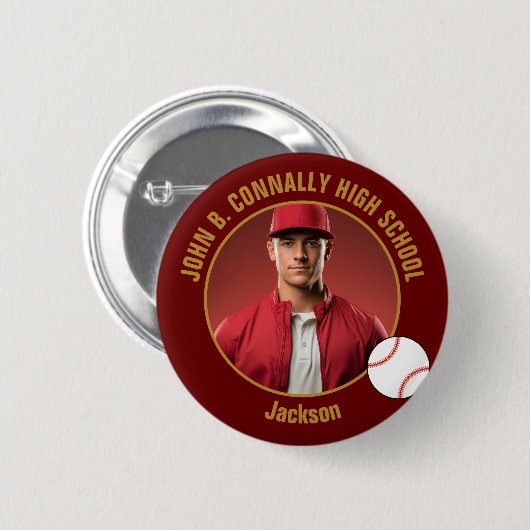 Maroon Gold Baseballspieler Foto High School Button (Vorne & Hinten)