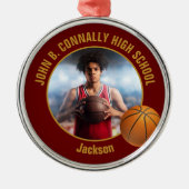 Maroon Gold Basketball Player Photo Christmas Ornament Aus Metall (Vorne)