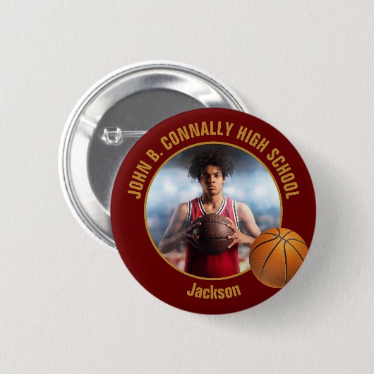 Maroon Gold Basketballspieler Foto High School Button (Vorne & Hinten)