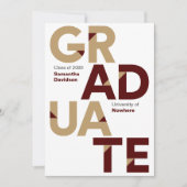 Maroon Gold Big Bold Abschluss für knackige Buchst Einladung (Vorderseite)