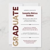 Maroon Gold Big Bold Abschluss für knackige Buchst Einladung (Rückseite)