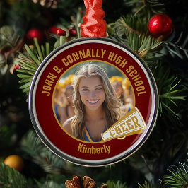 Maroon Gold Cheerleader Photo Christmas Ornament Aus Metall