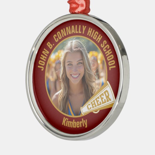Maroon Gold Cheerleader Photo Christmas Ornament Aus Metall (Links)