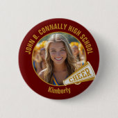 Maroon Gold Cheerleader Photo High School Spirit Button (Vorderseite)