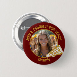 Maroon Gold Cheerleader Photo High School Spirit Button