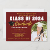 Maroon Gold Class of 2025 Foto Graduation Party Einladung (Vorderseite)