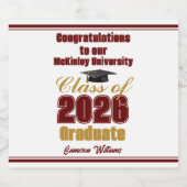 Maroon Gold Class of 2026 Custom Graduation Party Bierflaschenetikett (Einzelnes Label)