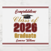 Maroon Gold Class of 2026 Custom Graduation Party Schaumweinetikett (Einzelnes Label)