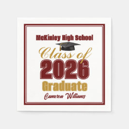 Maroon Gold Class of 2026 Custom Graduation Party Serviette