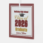Maroon Gold Class of 2026 Graduation Christmas Ornament Aus Glas (Vorderseite links)