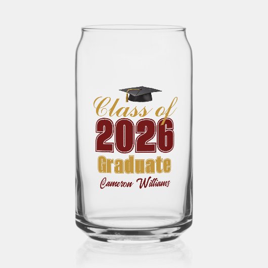 Maroon Gold Class of 2026 Graduation Party Dosenglas (Vorderseite)