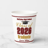 Maroon Gold Class of 2026 Graduation Party Pappbecher (Rückseite)