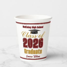 Maroon Gold Class of 2026 Graduation Party Pappbecher