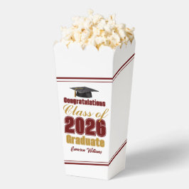 Maroon Gold Class of 2026 Graduation Party Popcorn Geschenkschachtel