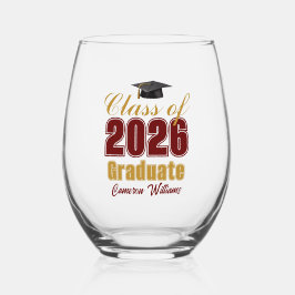 Maroon Gold Class of 2026 Graduation Party Weinglas Ohne Stiel
