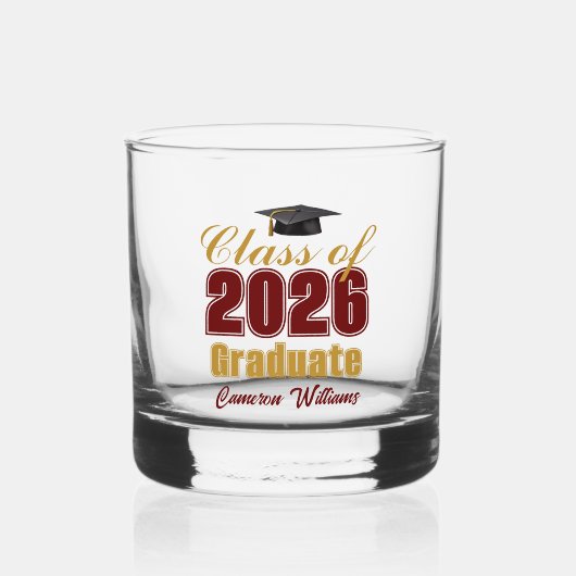 Maroon Gold Class of 2026 Graduation Party Whiskyglas (Vorderseite)