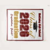 Maroon Gold Class of 2026 Graduation Photo Booth Wandteppich (Vorderseite (Horizontal))
