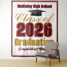 Maroon Gold Class of 2026 Graduation Photo Booth Wandteppich