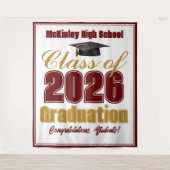 Maroon Gold Class of 2026 Graduation Photo Booth Wandteppich (Vorderseite)