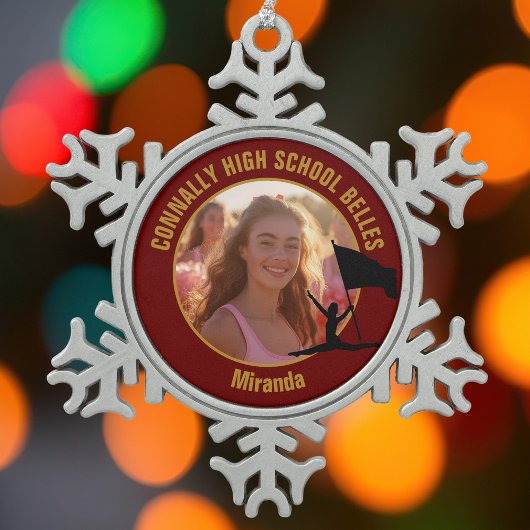 Maroon Gold Color Guard Photo High School Dancer Schneeflocken Zinn-Ornament