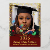 Maroon Gold Confetti Foil Abschluss Ankündigung (Vorderseite)