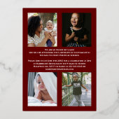 Maroon Gold Confetti Foil Abschluss Ankündigung (Rückseite)