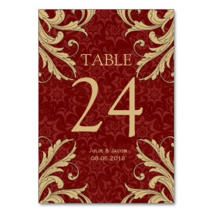 Maroon Gold Damask Hochzeitskarten Tischnummer
