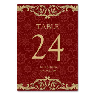 Maroon Gold Damask Hochzeitskarten Tischnummer