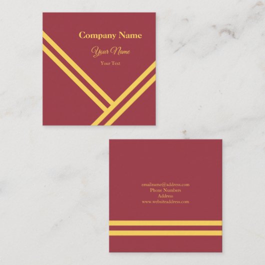 Maroon Gold Diagonal Stripes Modernes Grafikdesign Quadratische Visitenkarte (Vorne/Hinten)