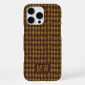 Maroon Gold Doodle Diamond Pattern Custom Monogram iPhone Hülle (Rückseite)