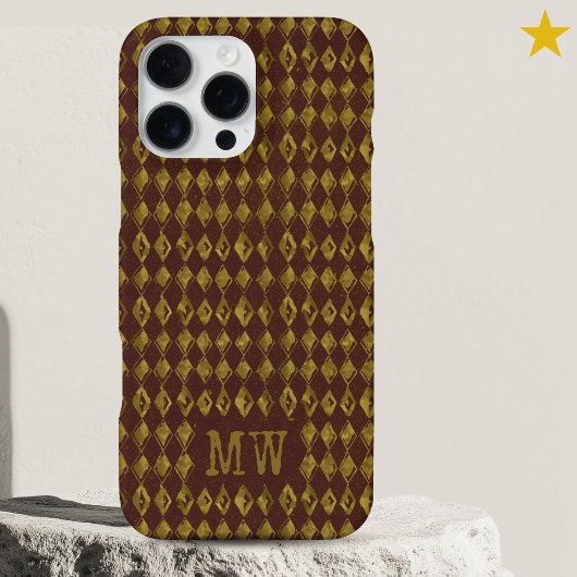 Maroon Gold Doodle Diamond Pattern Custom Monogram iPhone Hülle