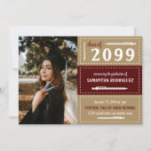 Maroon & Gold Dotted Boxes and Pencils Abschluss Einladung (Vorderseite)