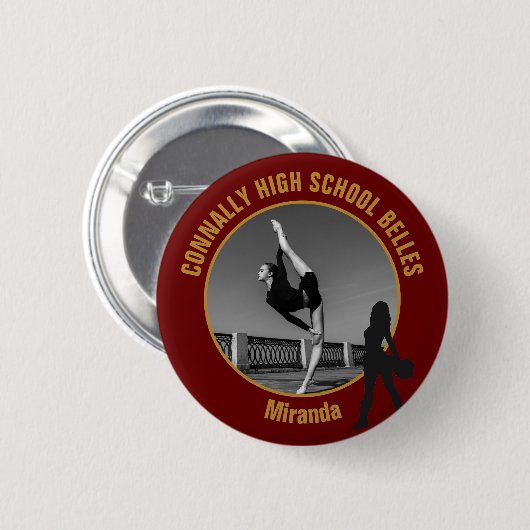Maroon Gold Drill Team Photo High School Dancer Button (Vorne & Hinten)