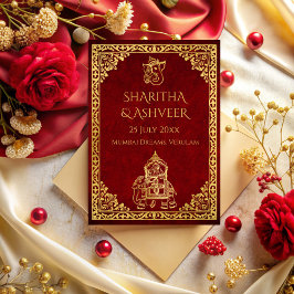 Maroon Gold Elefant indische Bräute Luxus Hochzeit Einladung