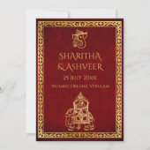 Maroon Gold Elefant indische Bräute Luxus Hochzeit Einladung (Vorderseite)