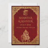 Maroon Gold Elefant indische Bräute Luxus Hochzeit Einladung (Vorderseite)