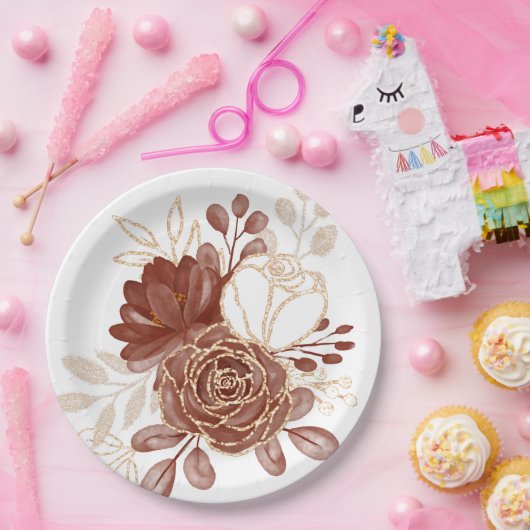 Maroon Gold Floral Pappteller (Party)