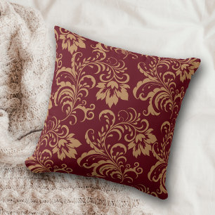 Maroon Gold Floral Swirl Kissen