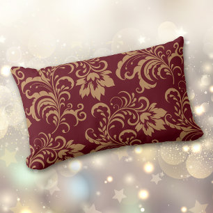 Maroon Gold Floral Swirl Lendenkissen